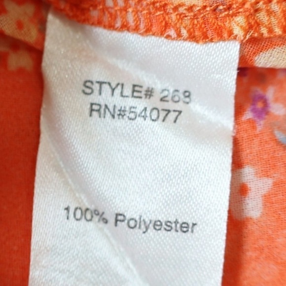 CAbi #268 Merrow edge chiffon semi sheer orange floral tank top blouse EUC - Picture 8 of 8